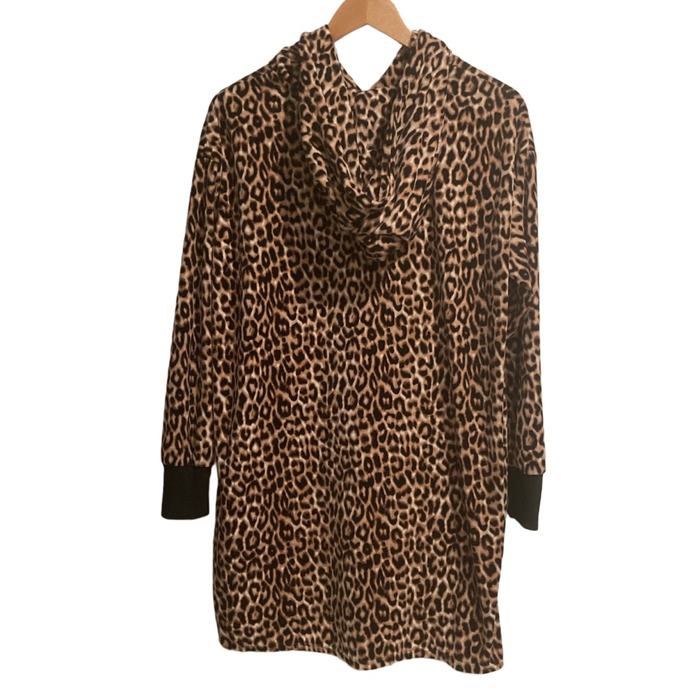 Betsey Johnson Fleece Hoodie Lounge Dress Leopard‎ Print - Picture 2 of 9